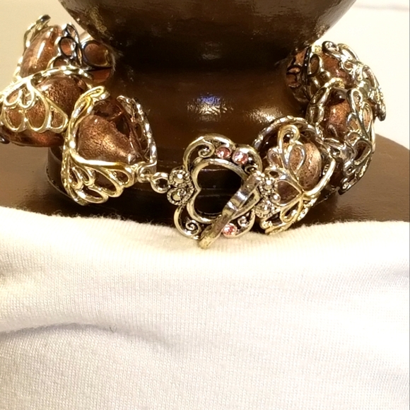 Vecchia Murano Italian Hand-blown heart-shaped purple lilac glass beads bracelet - Picture 4 of 16